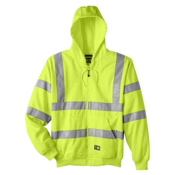 Men's Tall Hi-Vis Class 3 Lined Full-Zip Hooded Sweatshirt Thumbnail