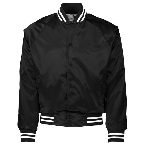 Satin Baseball Jacket Striped Trim Thumbnail