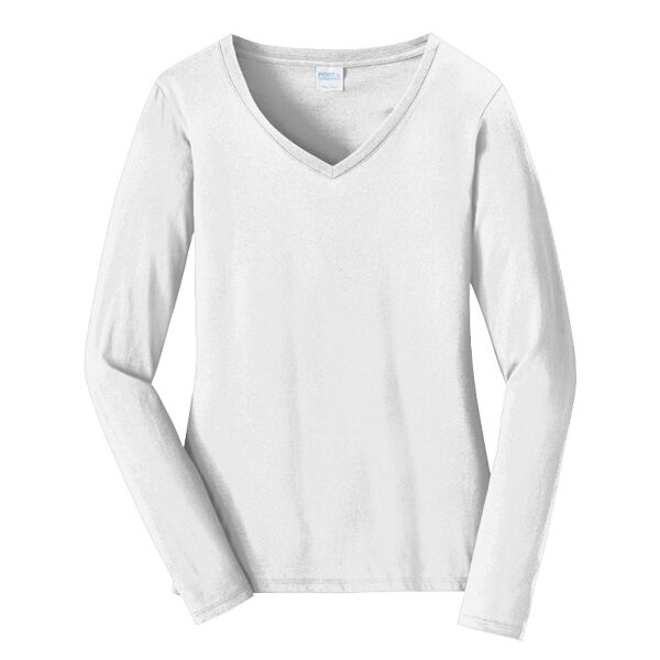 Ladies Long Sleeve Fan Favorite V Neck Tee With Personalization Options Thumbnail